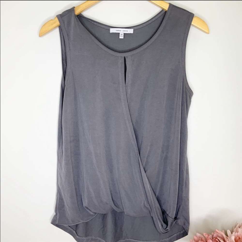 NAKED ZEBRA Grey Wrap Front Slouchy Tank To